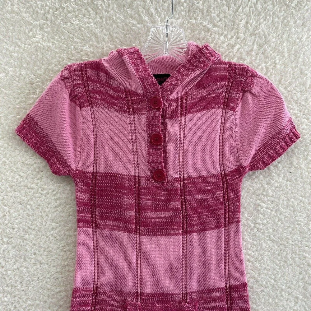 Y2K Early 2000s Dollhouse Pink Striped Hooded Knit Sweater Dress Girls L Large - Picture 3 of 6